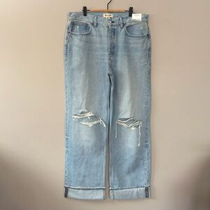 NWT Madewell Low Slung Baggy Jeans Sz 30T Light Blue Cuffed Distressed Wide Leg